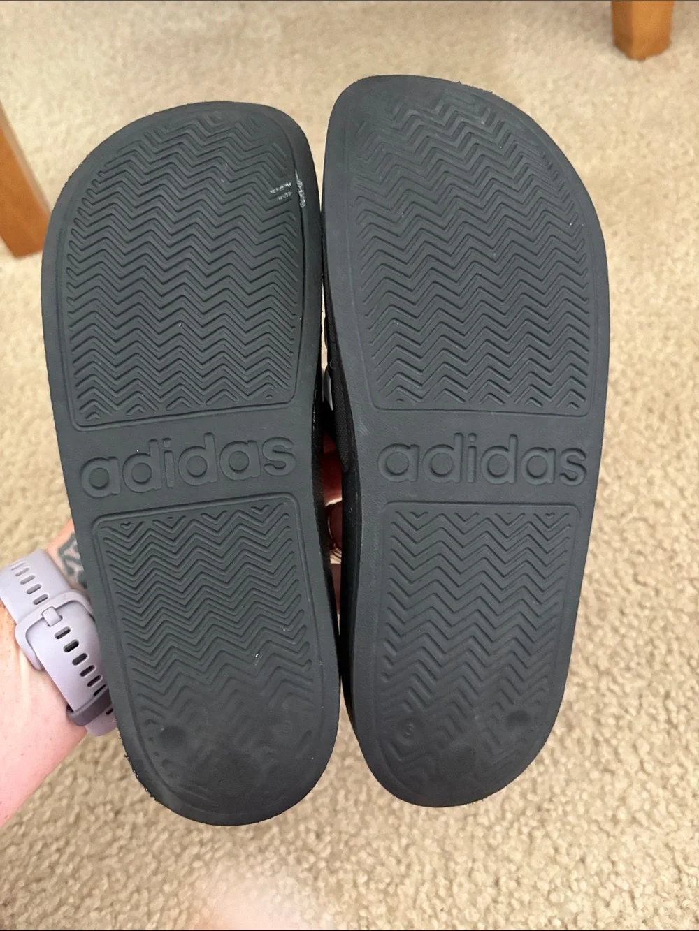 adidas Black Slides with White Three-Stripe Strap